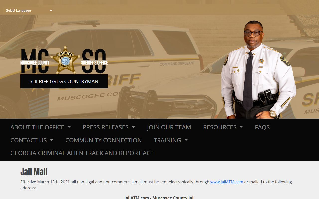 Muscogee County Jail mail and inmate money rules