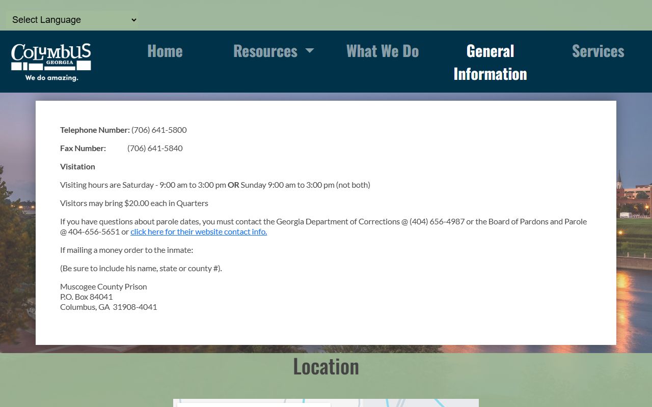 Muscogee County Correctional Institution visitation and money order information