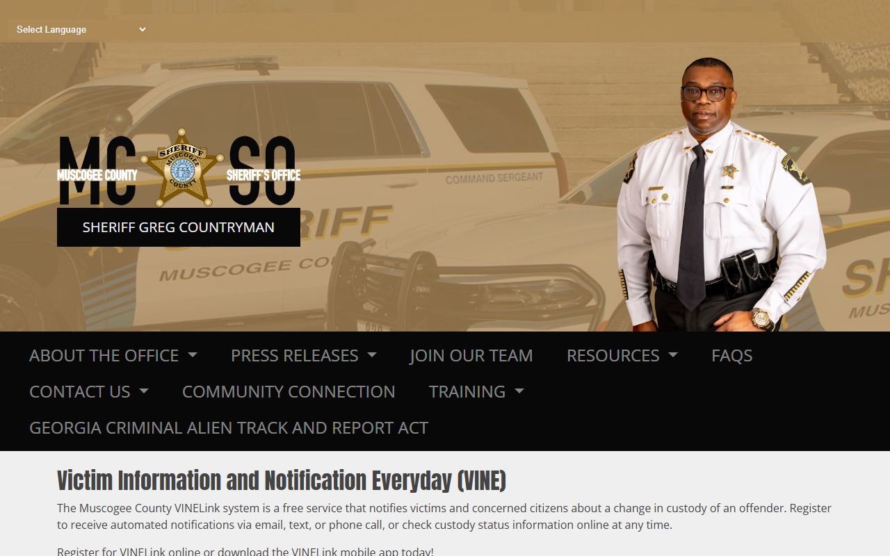Muscogee County inmate population VINE notification page